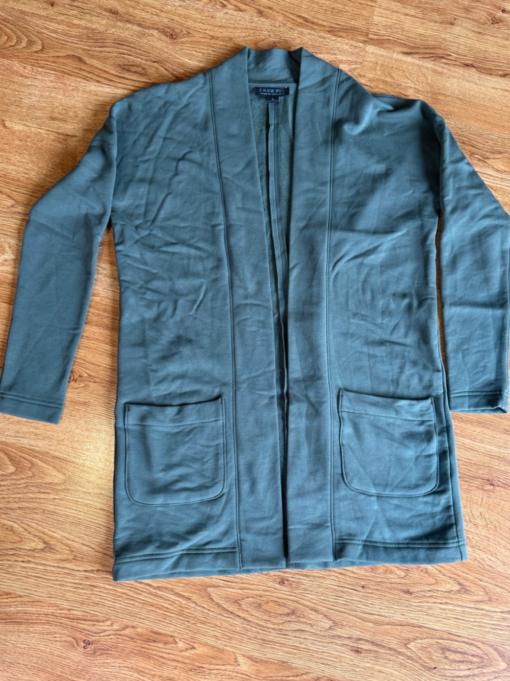 Feeefly  women’s Open-Front Long Cardigan  — Slate Green size small